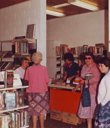 Interior of Shannon Library showing borrowers at issues desk, 1981