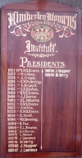 Kimberley C.W.I. Honour Board (Presidents 1933 - 1990)