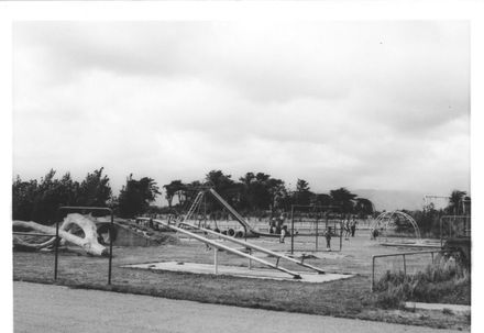 View (1 of 2) of playground at Lake Horowhenua, 1969