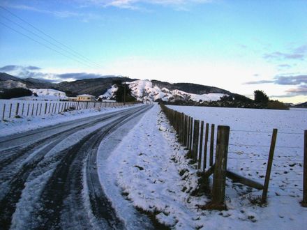 Waking up to snow looking up Tangimoana Road