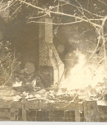 Fire destroying house, Ohau, 1968