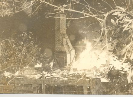 Fire destroying house, Ohau, 1968