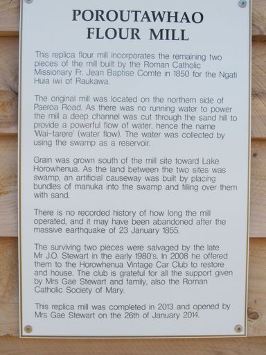 Notice in window of vintage flour mill 0139