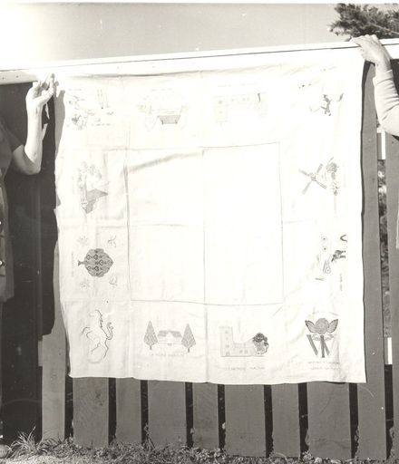 Mrs Kirkman & Mrs Stanley, with tablecloth, 1973