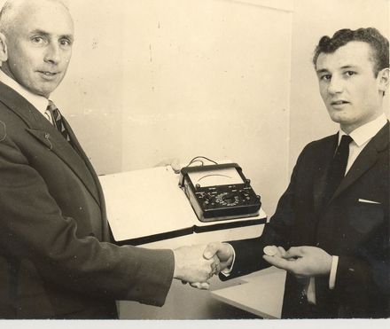 Mr Rennie congratulates Mr Francis, 1969