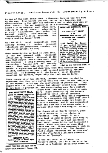 Shannon - Farming, Volunteers & Conscription