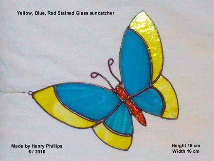 Stained Glass Yellow - Blue Butterfly suncatcher