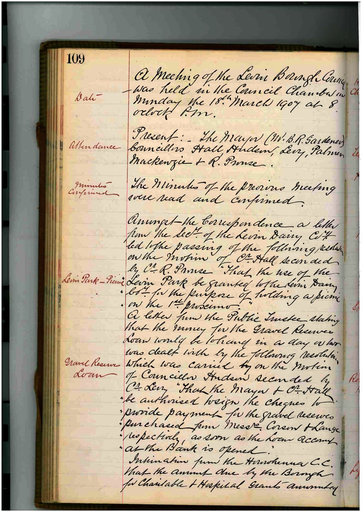 Minutes of Council Meeting - 18 March 1907