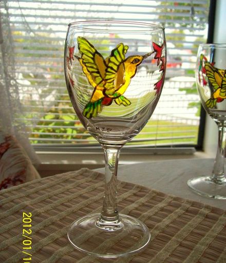 Hand Painted pansy flower wine glass
