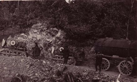 Boiler being towed by 2 Caterpillar tractors, 10 September 1920