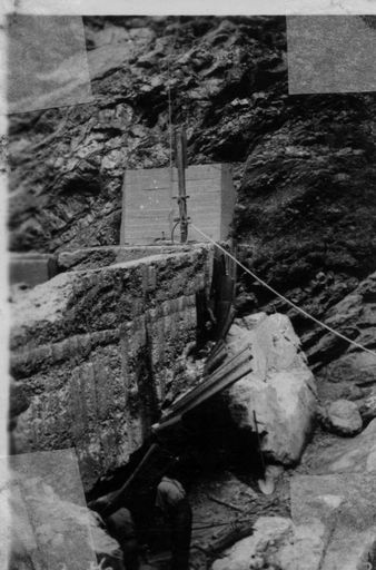 Men working in hole under coffer dam at base of No.2 Dam, Mangahao, 1936