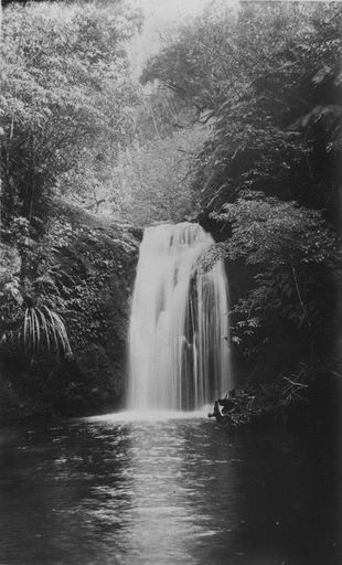 Waterfall on Tokomaru River (now 50 feet underwater), c.1920