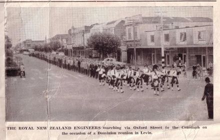 Royal NZ Engineers marching via Oxford Street to the Cenotaph, 1960