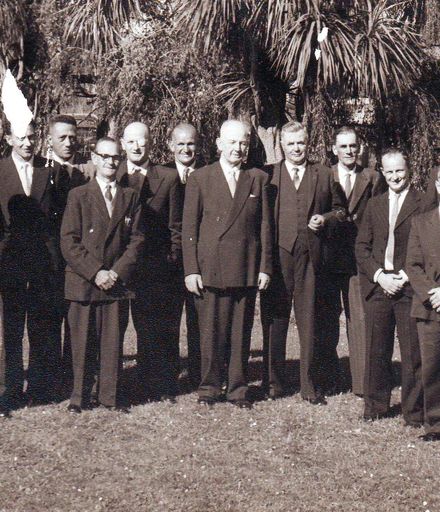 Councillors (past & present) at retirement farewell for John Bovis, 1958