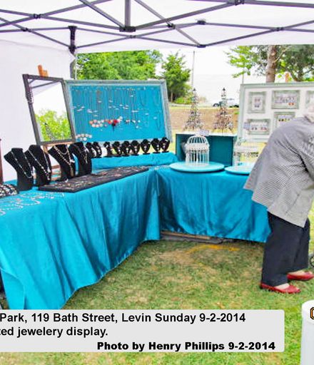 031  HJP 0412   Art in the Park, 119 Bath Street, Levin Sunday 9-2-2014   Nice hand crafted jewelery display