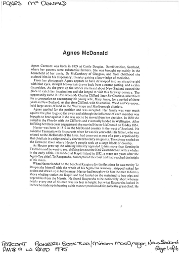 Agnes McDonald - Petticoat Pioneers