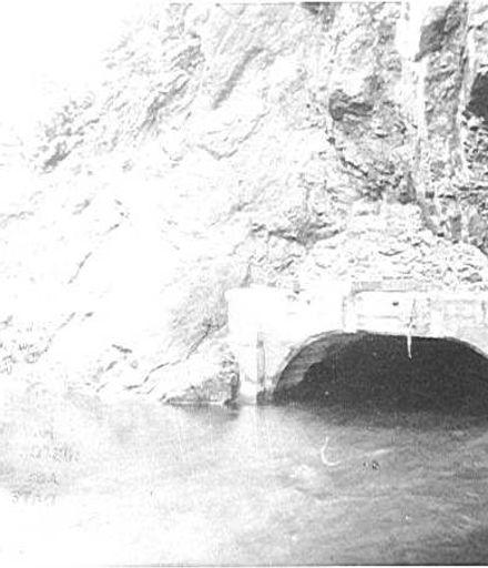 Exit of by-pass tunnel, Mangahao Dam, 1920's