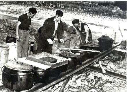 Group of Maori men cooking (Otaki Churches gathering)