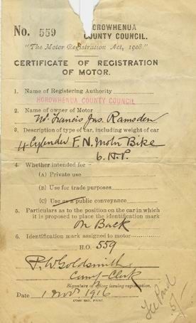 RAMSDEN Certificate of Motor Registration