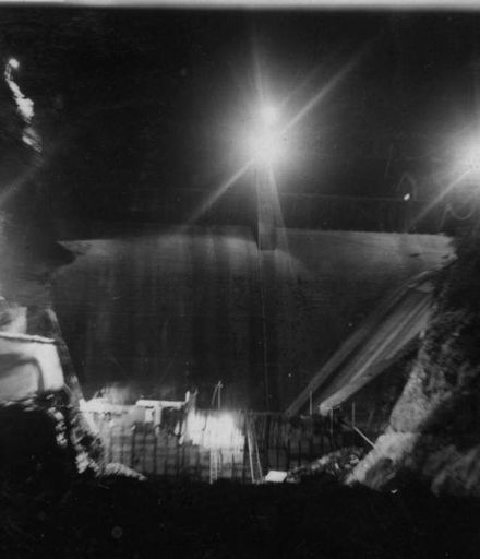 View from downstream of No.2 Dam at night, Mangahao, 1936