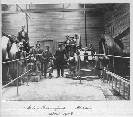 Engine room of Miranui Flax Mill, c.1908