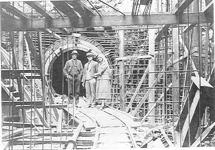 Surge chamber under construction, Mangahao, 1923
