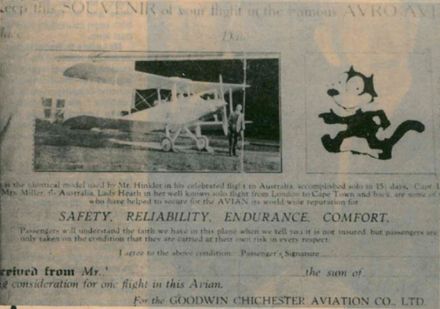Souvenir of the 1929 visit Chichester's barnstorming Avro Avian made to Levin - Resource cover image