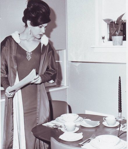 Woman in exhibition home, Electricity Exhibition 1972