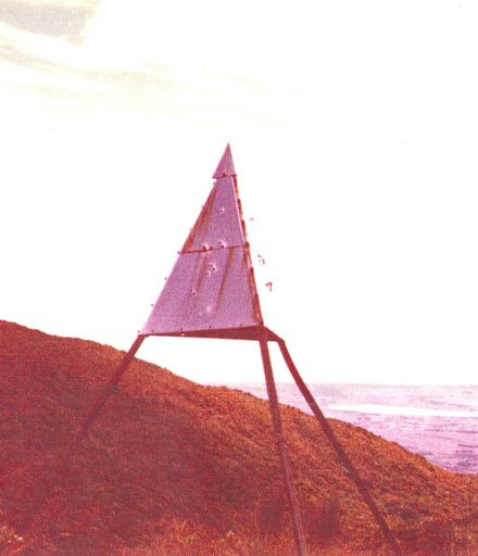Memorial Trig on 'Twin Peak' in Tararua Range in memory of Ralph Wood, 1981