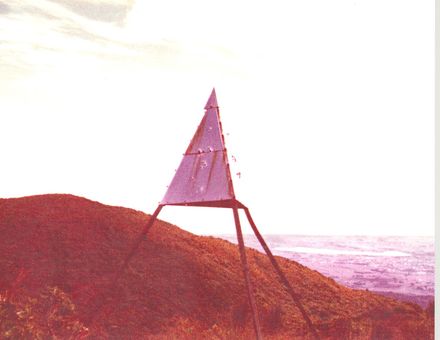 Memorial Trig on 'Twin Peak' in Tararua Range in memory of Ralph Wood, 1981