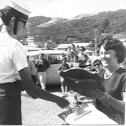 Cadet Hesp, accepts Rentould Shield, 1968