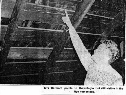 Mrs Ettie Carmont Inspecting Old Shingles on Nye House