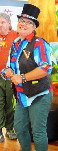 Sue Lund - artist at exhibition opening. - Resource cover image