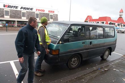 Van outside Mitre 10