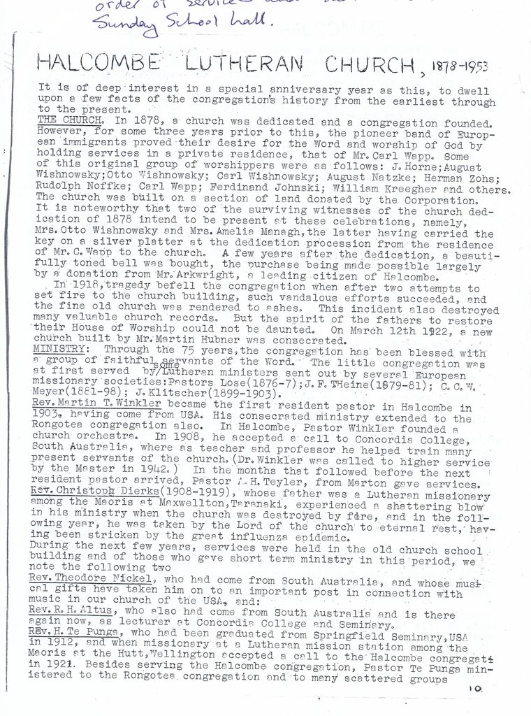 Page 1: Halcombe Lutheran Church