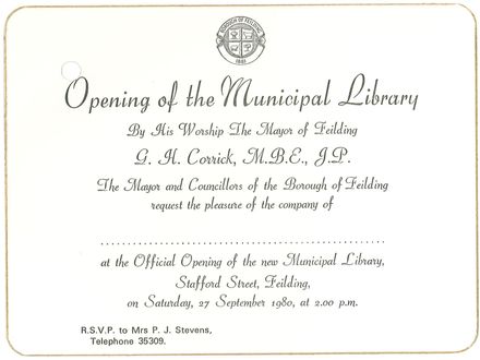 Invitation to the Opening of the Municipal Library, c. 1980