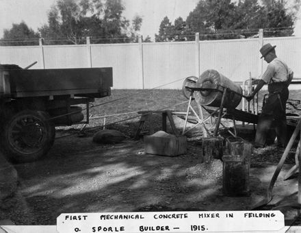 First Mechanical Concrete Mixer in Feilding, c. 1915