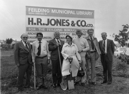 Erecting Sign for New Library, c. 1980