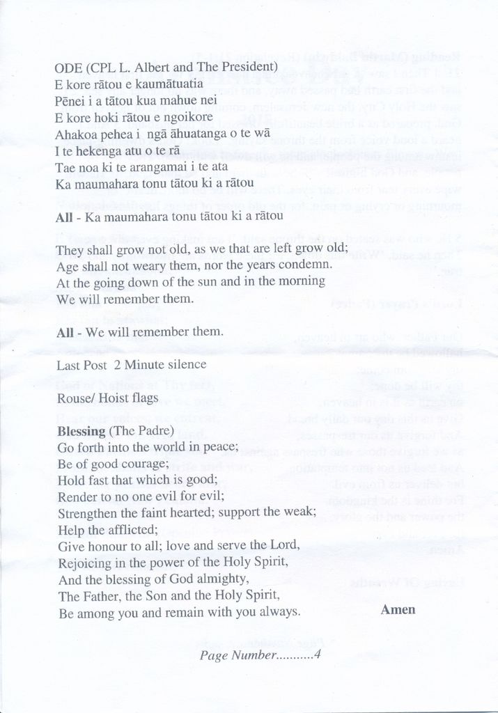 Page 4: Armistice 100 year Service Sheet
