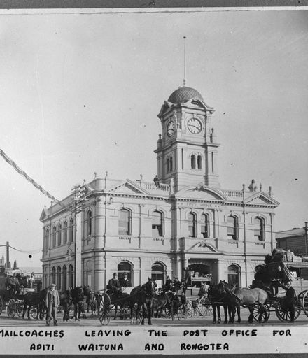 Mailcoaches Outside Feilding Post Office, c. 1900s