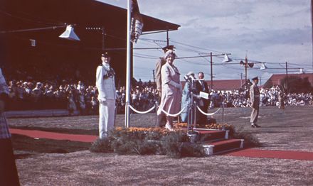 The Queen Mother presents the Squadron Standard to the RNZAF No. 75 Squadron
