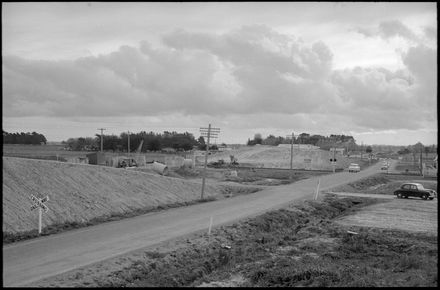Road construction; railway crossing; cars