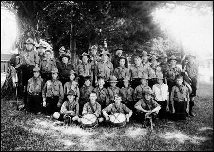 Scouting Group, outdoors with drums and bugles