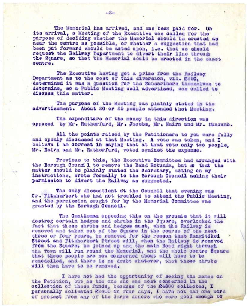 Letter from Mayor F. Nathan to Hon. J. Coates regarding relocation of railway for Soldiers’ Memorial in The Square, 12 March 1925
