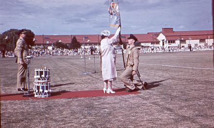 The Queen Mother presents the Squadron Standard to the RNZAF No. 75 Squadron