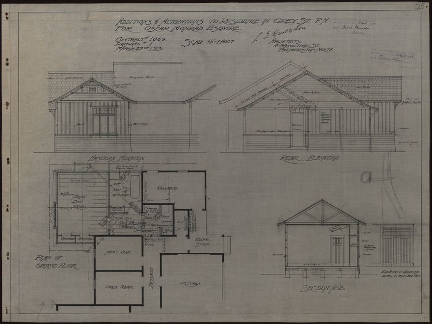 L. G. West & Son, Plans for Additions and Alterations to Residence, Grey Street