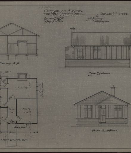 L. G. West & Son, Plan for Cottage at Moutoa