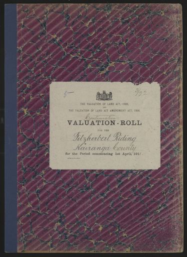 Valuation Roll, Fitzherbert Riding - Resource cover image