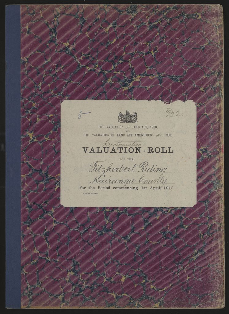 Valuation Roll, Fitzherbert Riding