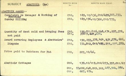 File Card Indexes for Council and Committee Minute Books - 1938 to 1944